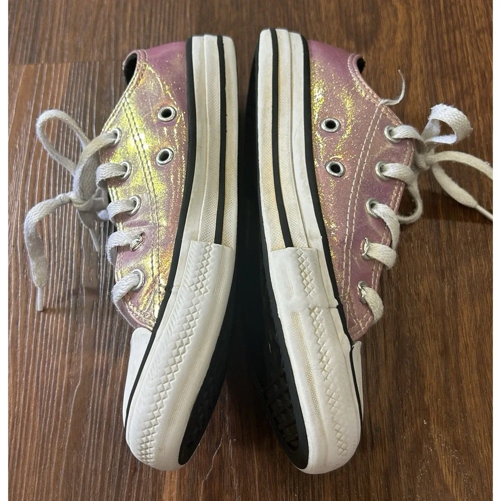 Converse Girls Size 1 Chuck Taylor All Star Iridescent Glitter Sneakers Pink